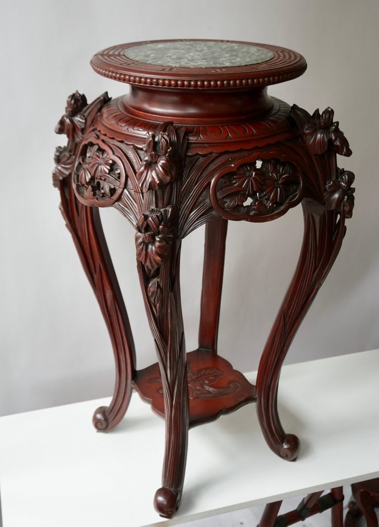 Hand-Carved Chinese Rosewood Country House Pedestal For Sale