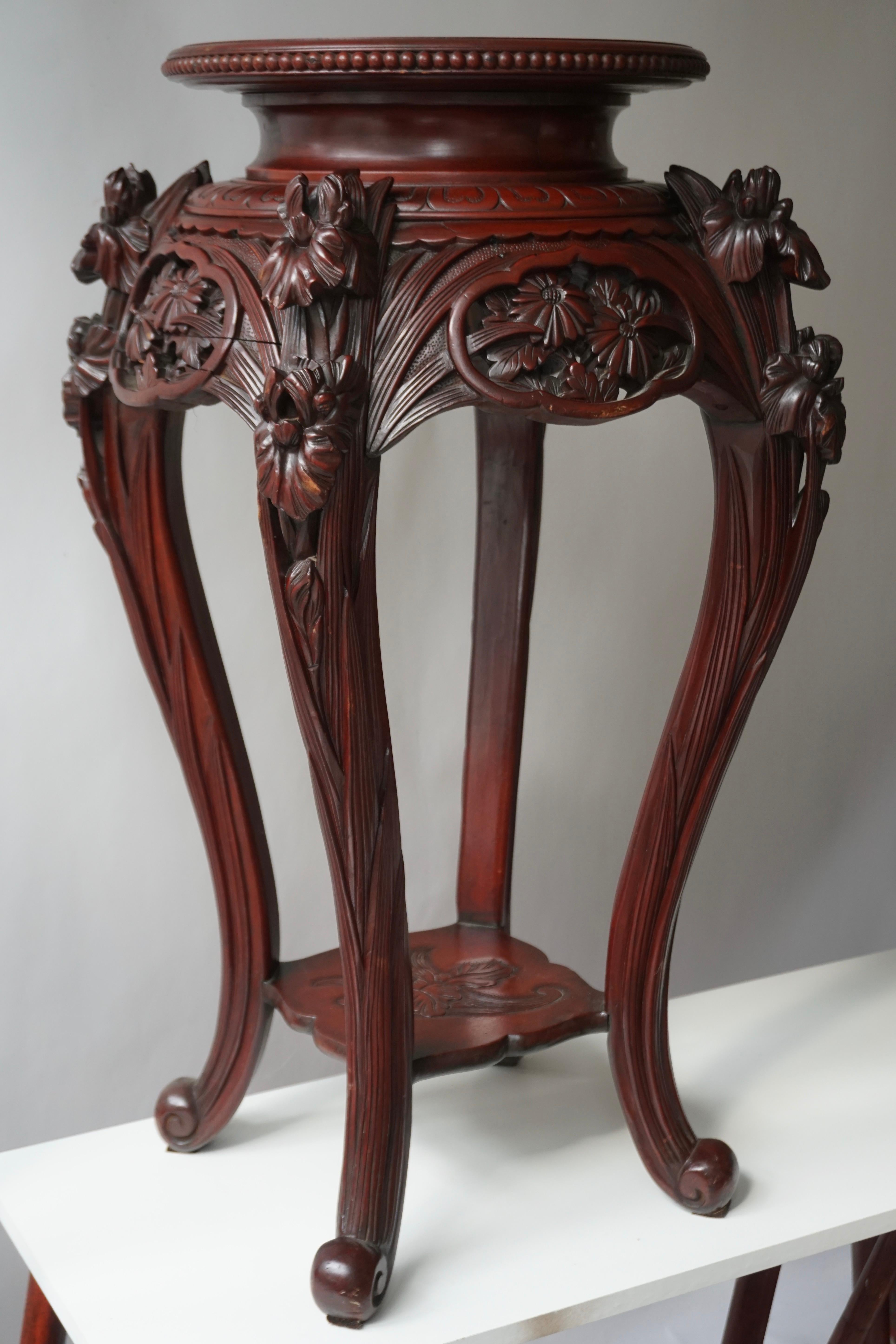 Hand-Carved Chinese Rosewood Country House Pedestal For Sale