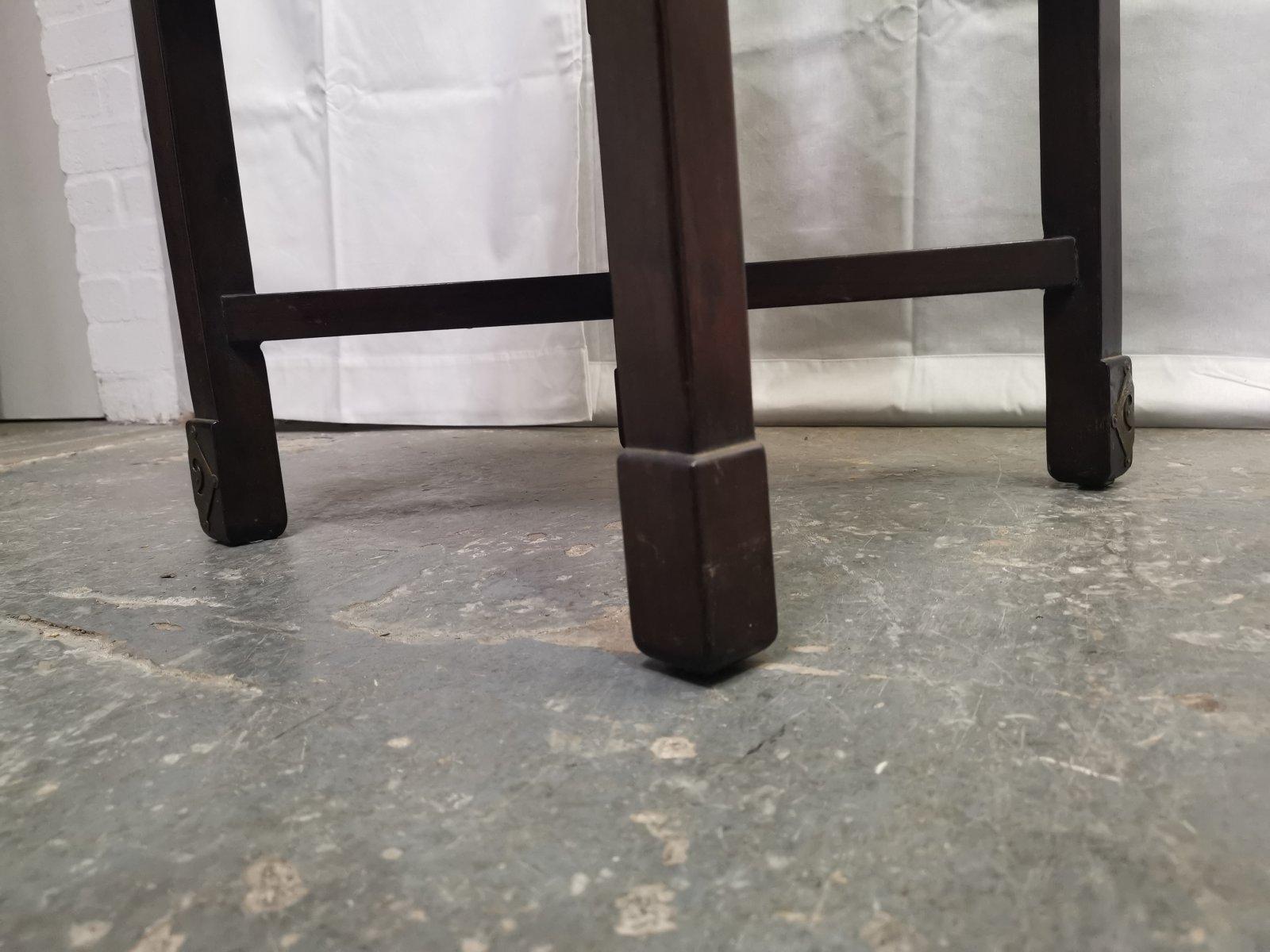 Chinese Rosewood Dining Table & Four Chairs with Etched Decorative Brass Plaques For Sale 2