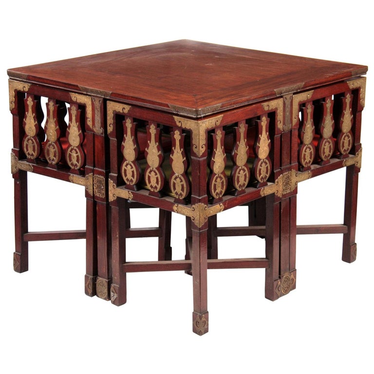Japanese Rosewood Dining Table and 4 Chairs with Etched Decorative Brass  Plaques. For Sale at 1stDibs | antique chinese dining table, traditional chinese  table, traditional chinese dining table