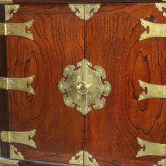 Chinese Rosewood Double Door Side Cabinet with Brass Straps 20thC