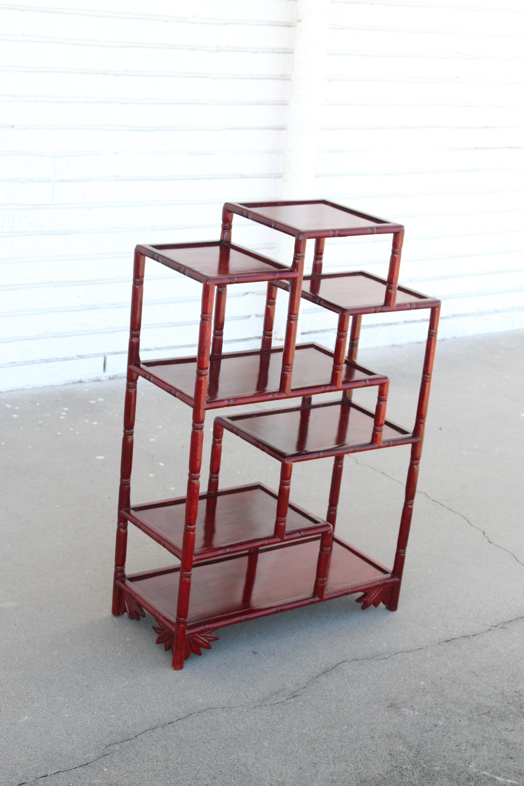 Exportation chinoise Stand d'étagère en faux bambou Hongmu en bois de rose chinois en vente