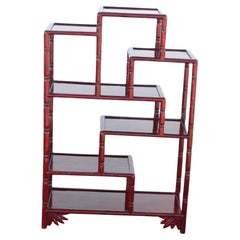 Chinese Rosewood Hongmu Faux Bamboo Tiered Etagere Stand