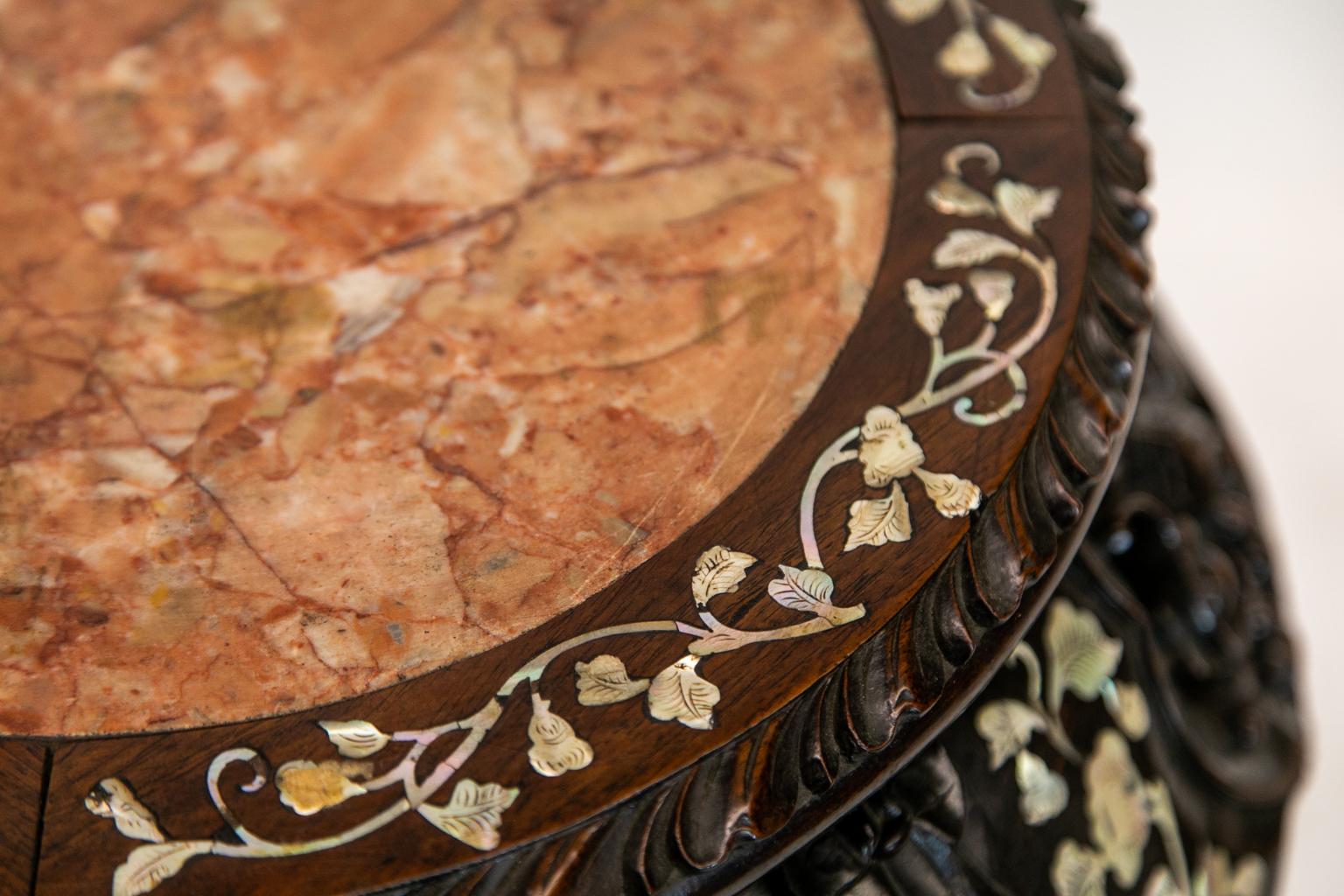 19th Century Chinese Rosewood Inlaid Plant Stand For Sale