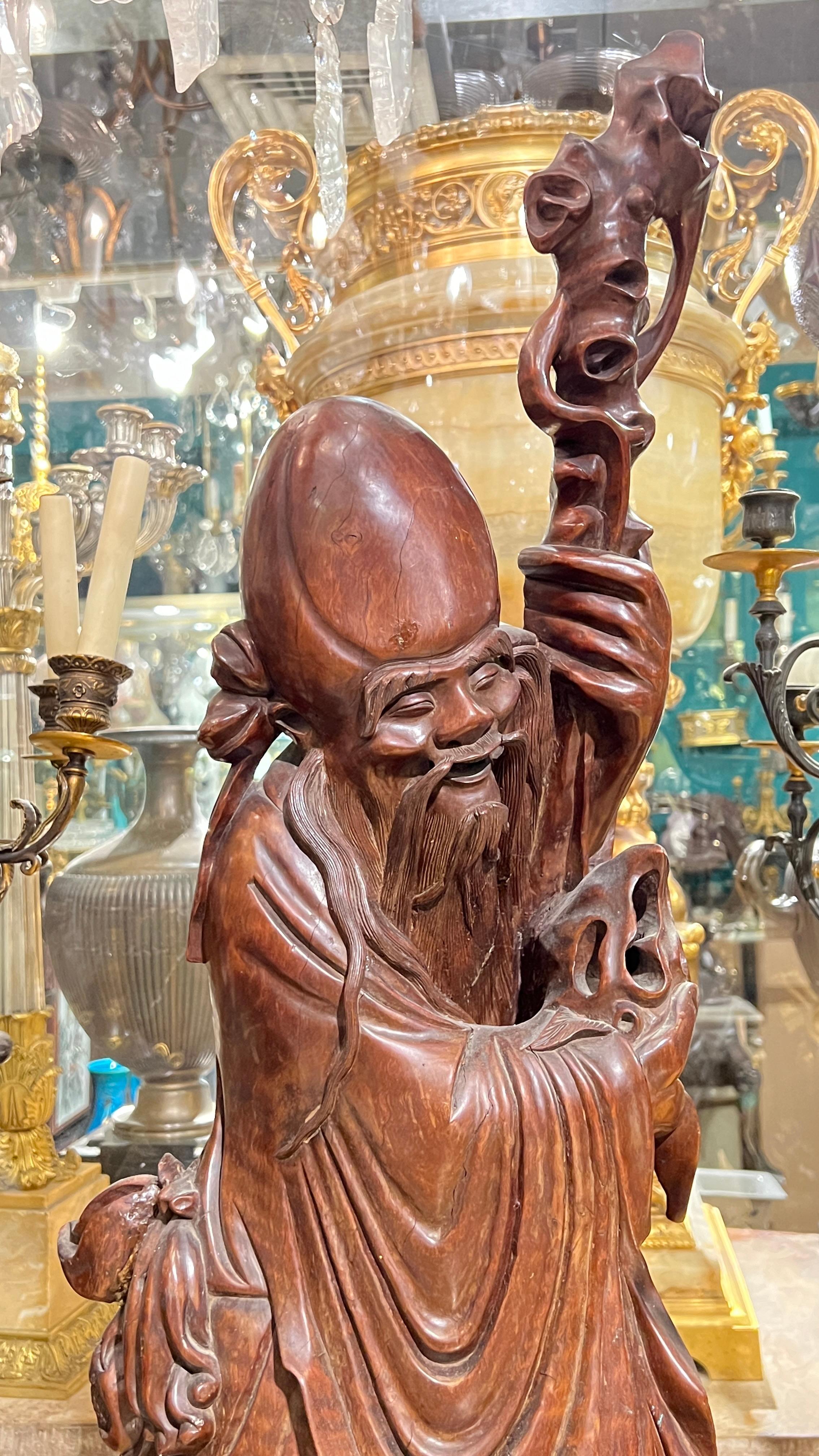 Hand-Carved Chinese Rosewood Sculpture of Daoist Deity For Sale