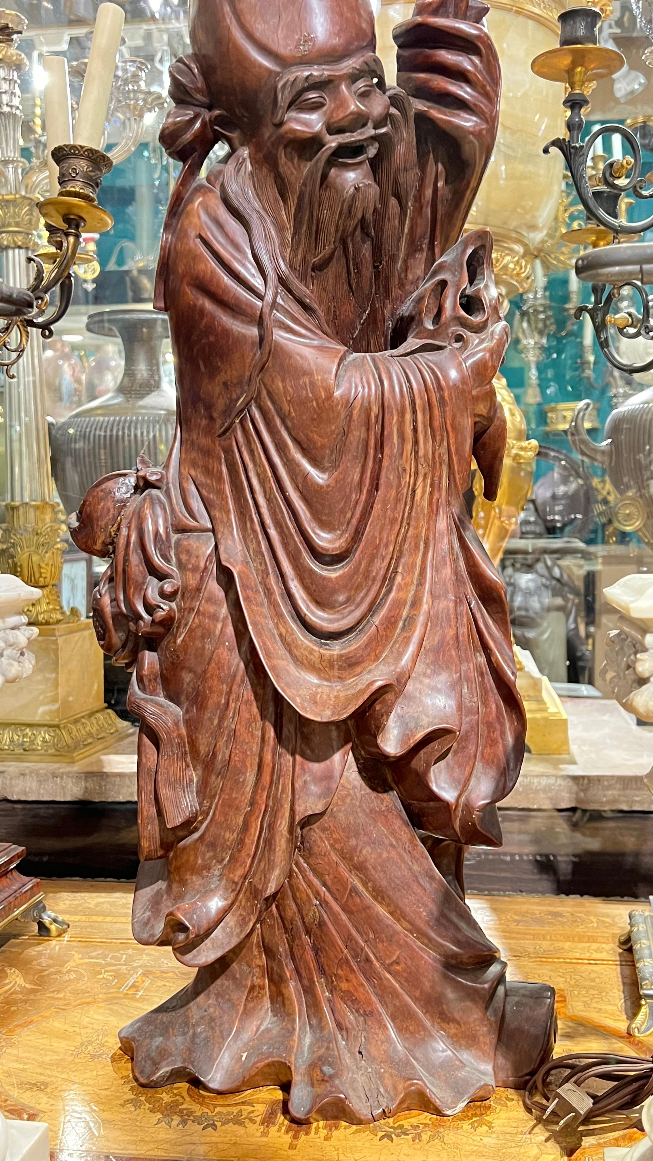 Chinese Rosewood Sculpture of Daoist Deity In Good Condition For Sale In New York, NY