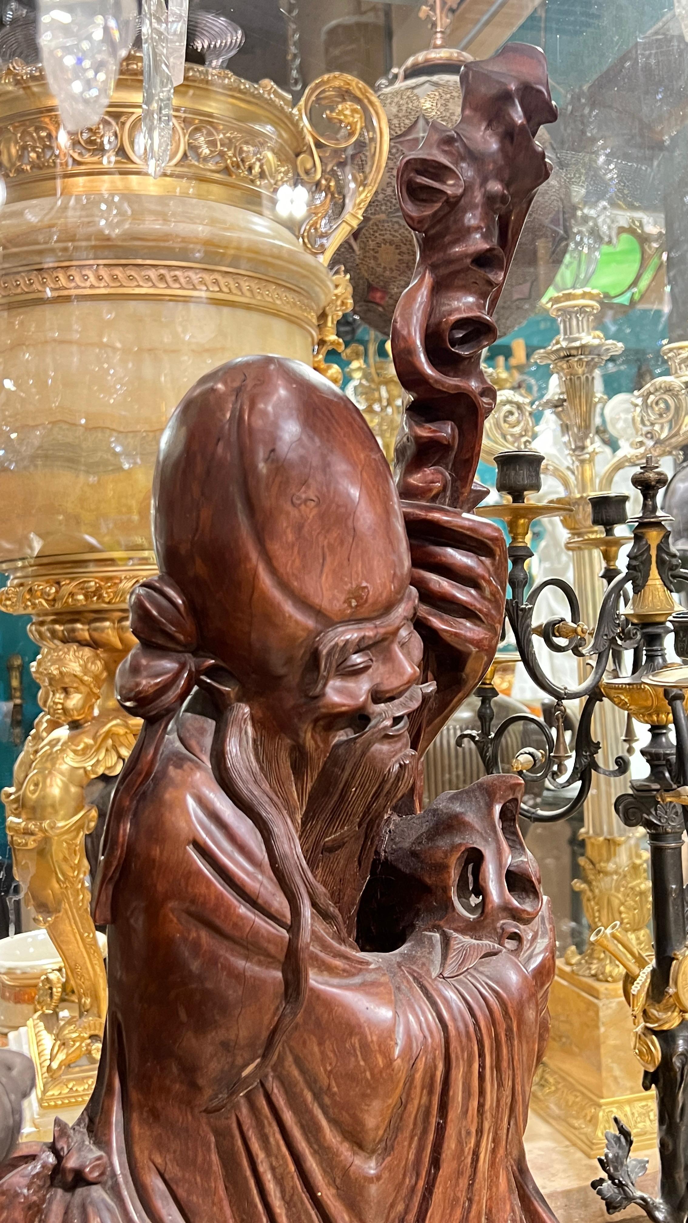 19th Century Chinese Rosewood Sculpture of Daoist Deity For Sale