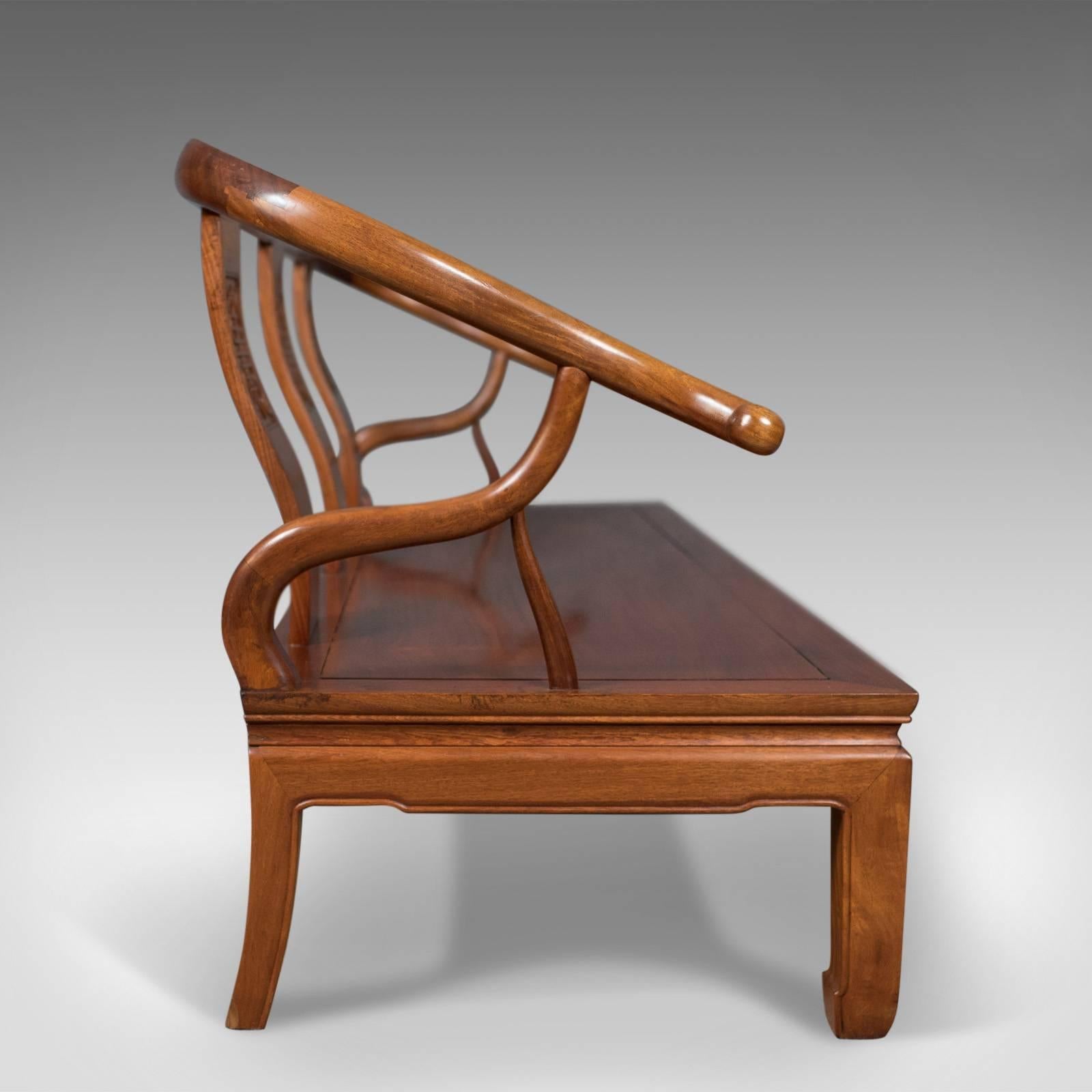 Chinese Export Chinese Rosewood Three-Seat Bench in Traditional Form, Late 20th Century