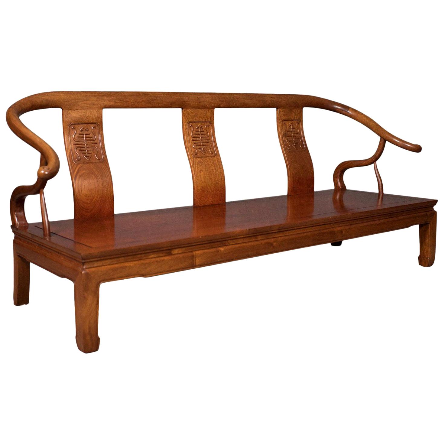 Chinese Rosewood Three-Seat Bench in Traditional Form, Late 20th Century