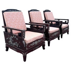 Chinese Rosewood With Mother of Pearl Inlay Lounge Chairs - Set of 3