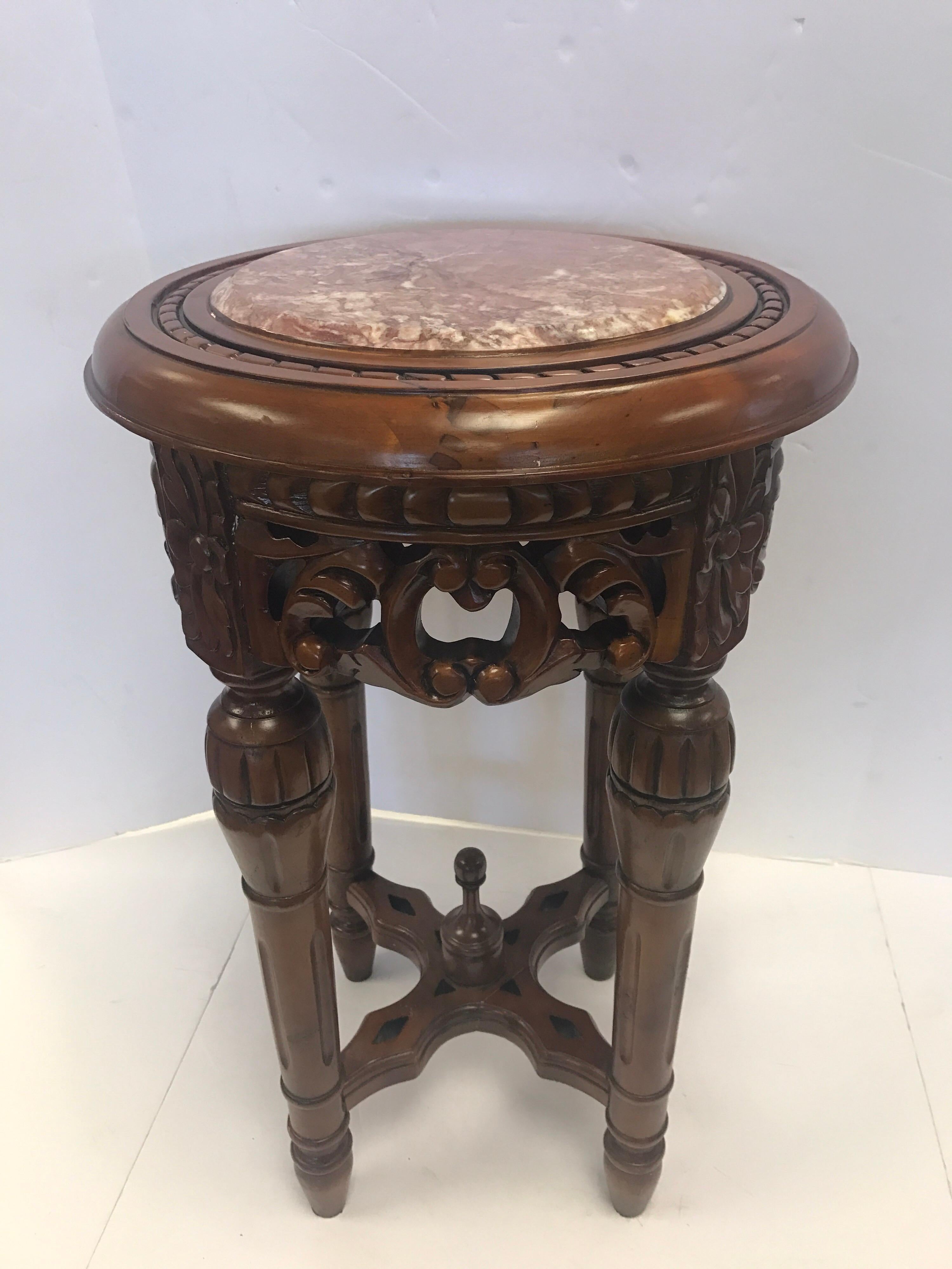 Chinese Round Carved Marble-Top Pedestal Tables Plant Stands 4