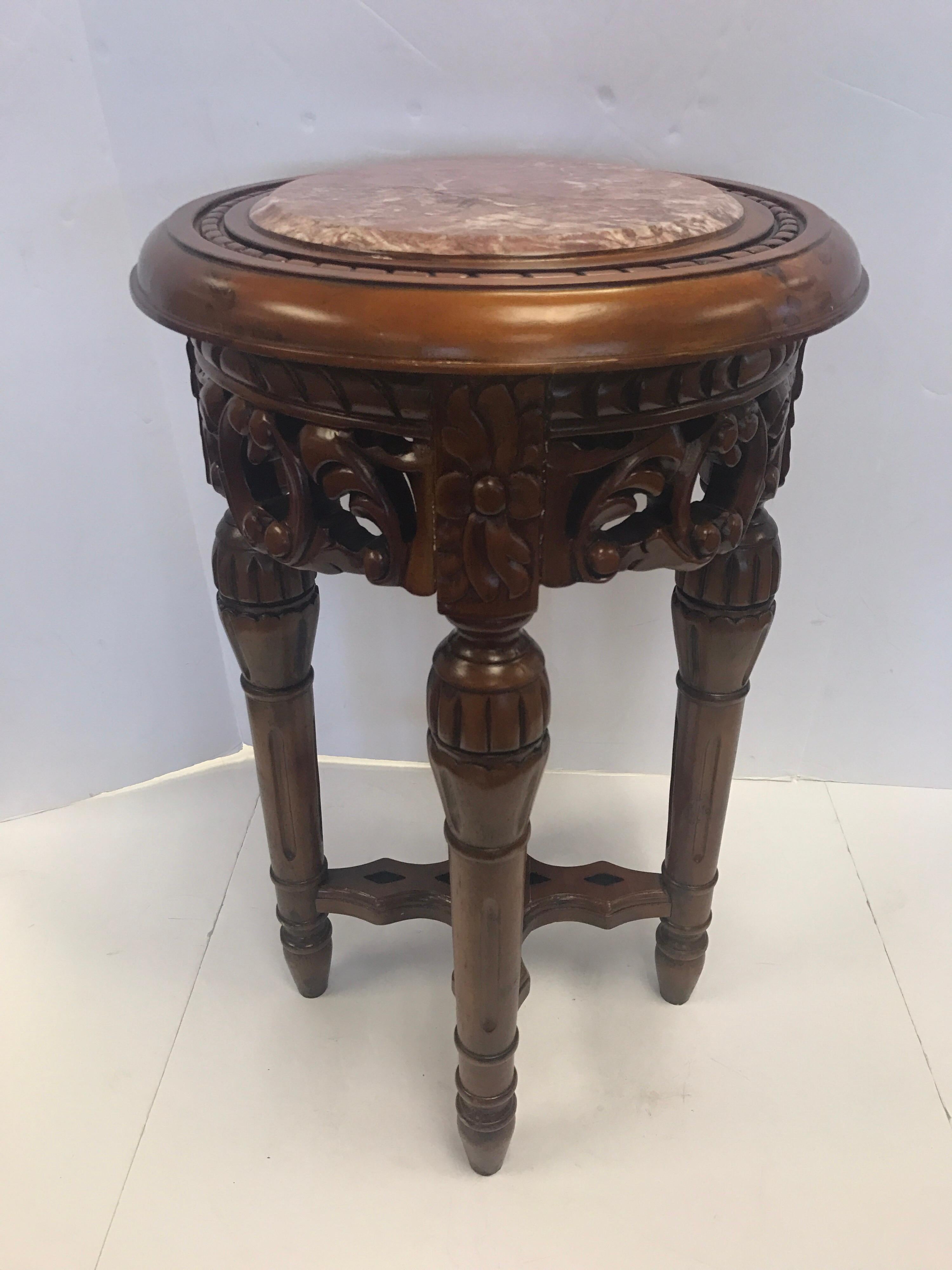 Chinese Round Carved Marble-Top Pedestal Tables Plant Stands 5