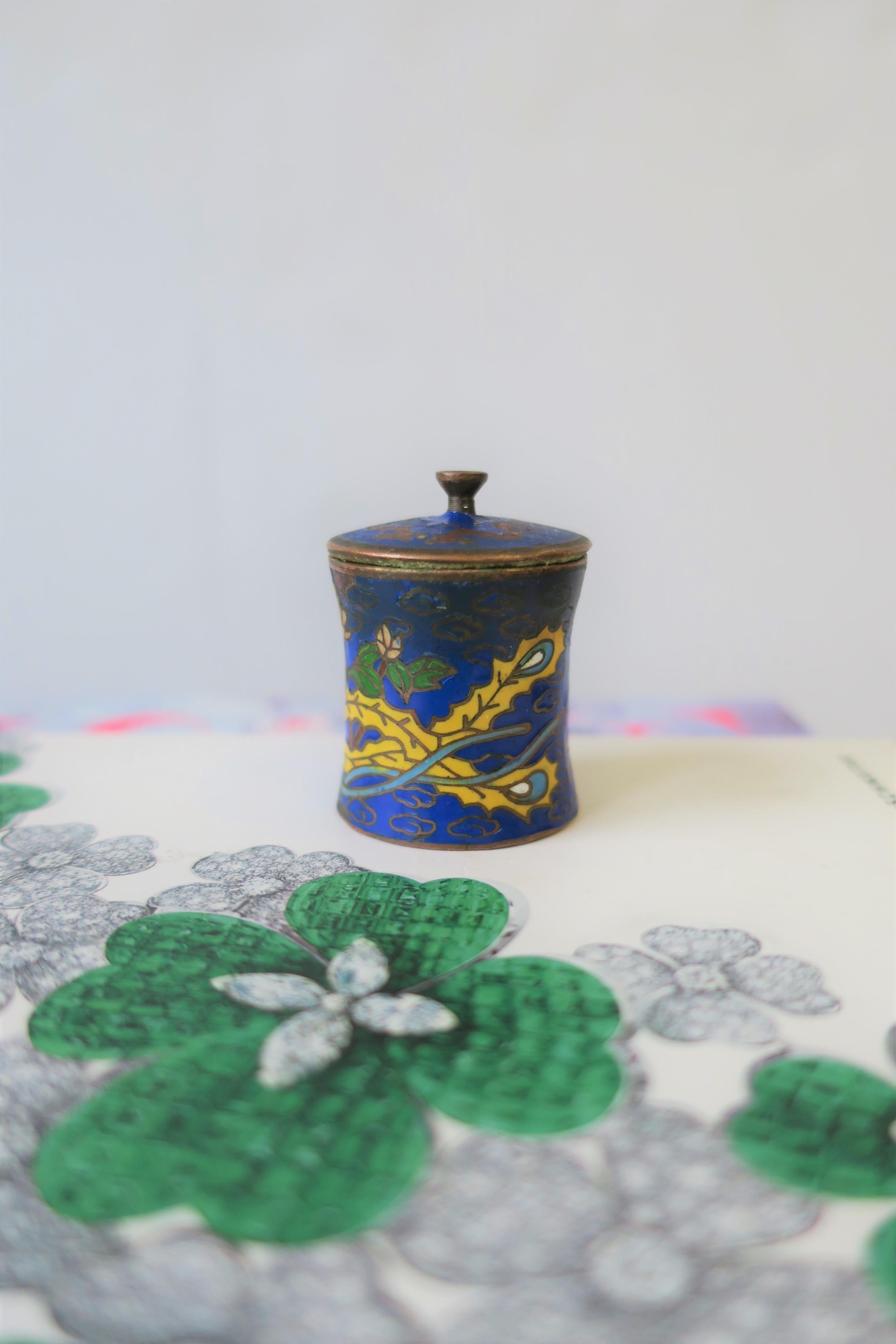 Chinese Round Cloissone Enamel and Brass Box 5