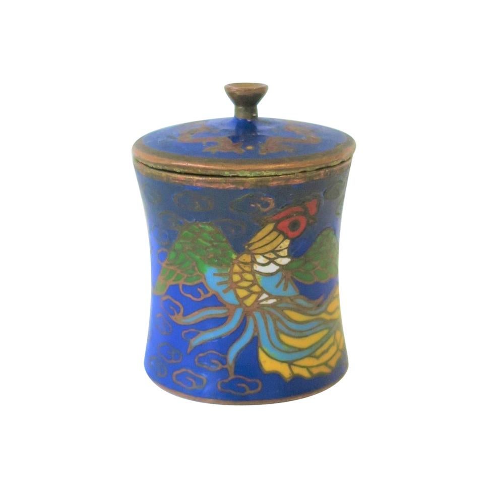 Chinese Round Cloissone Enamel and Brass Box