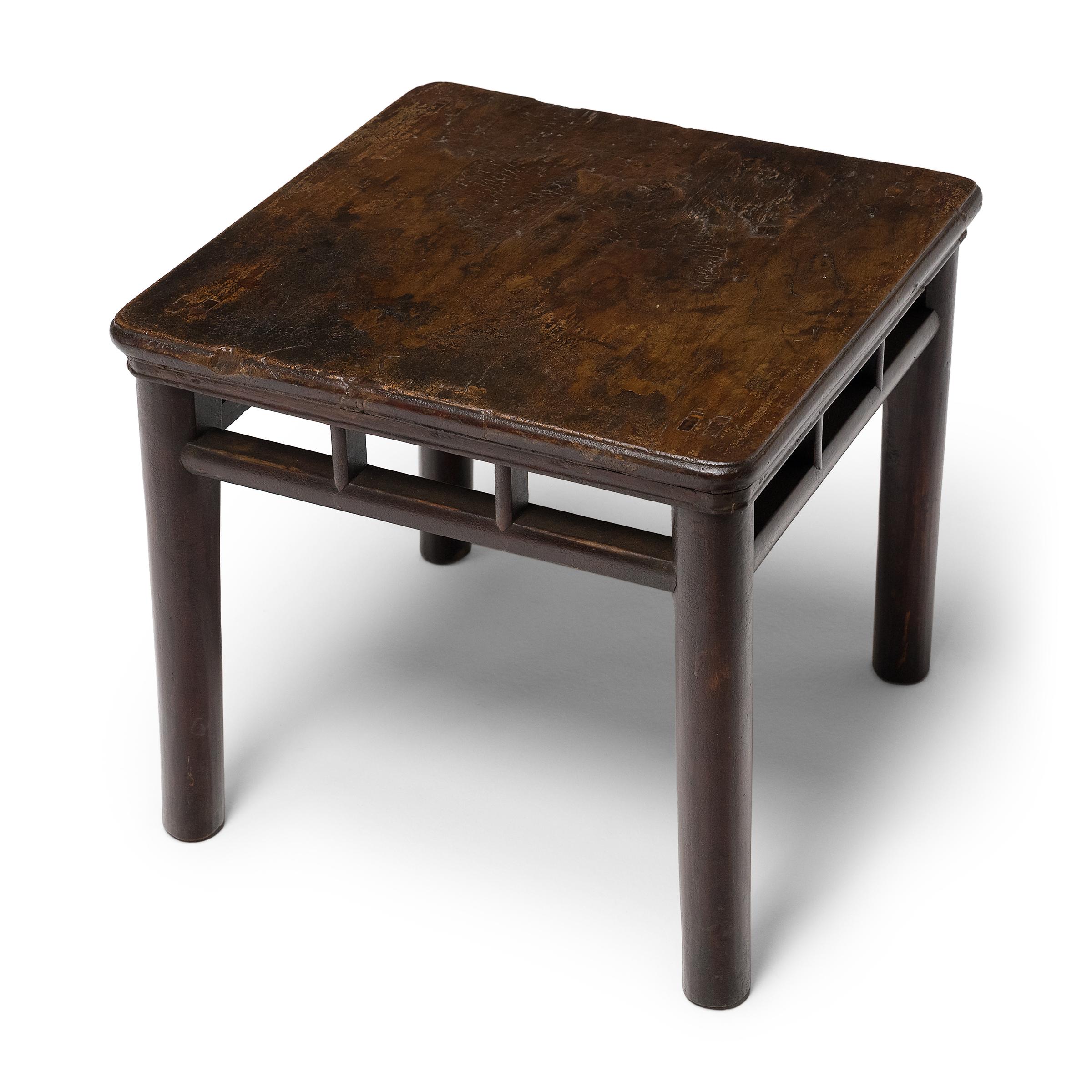 Lacquered Chinese Round Leg Square Table, c. 1850 For Sale
