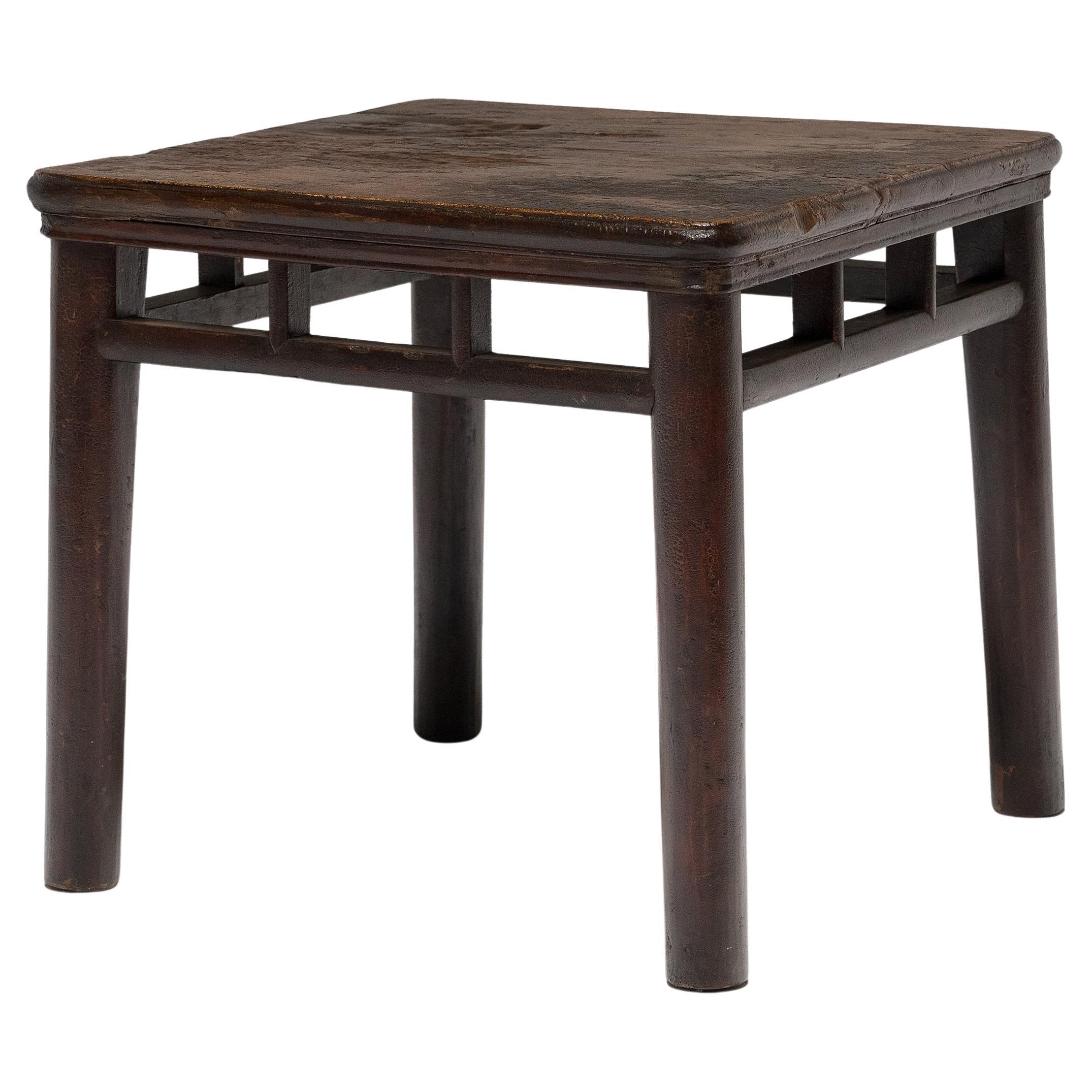 Chinese Round Leg Square Table, c. 1850 For Sale