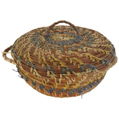 Chinese Round Pine Needle Basket Sewing Basket Vintage