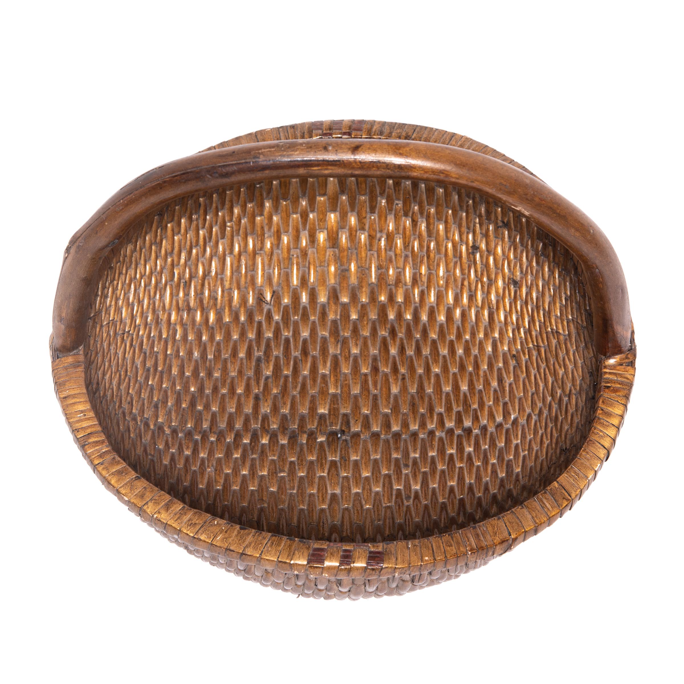 Rustic Round Chinese Market Basket, c. 1900