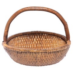 Chinese Round Woven Basket with Handle