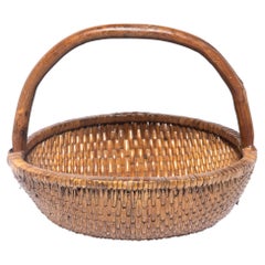 Used Round Chinese Market Basket, c. 1900