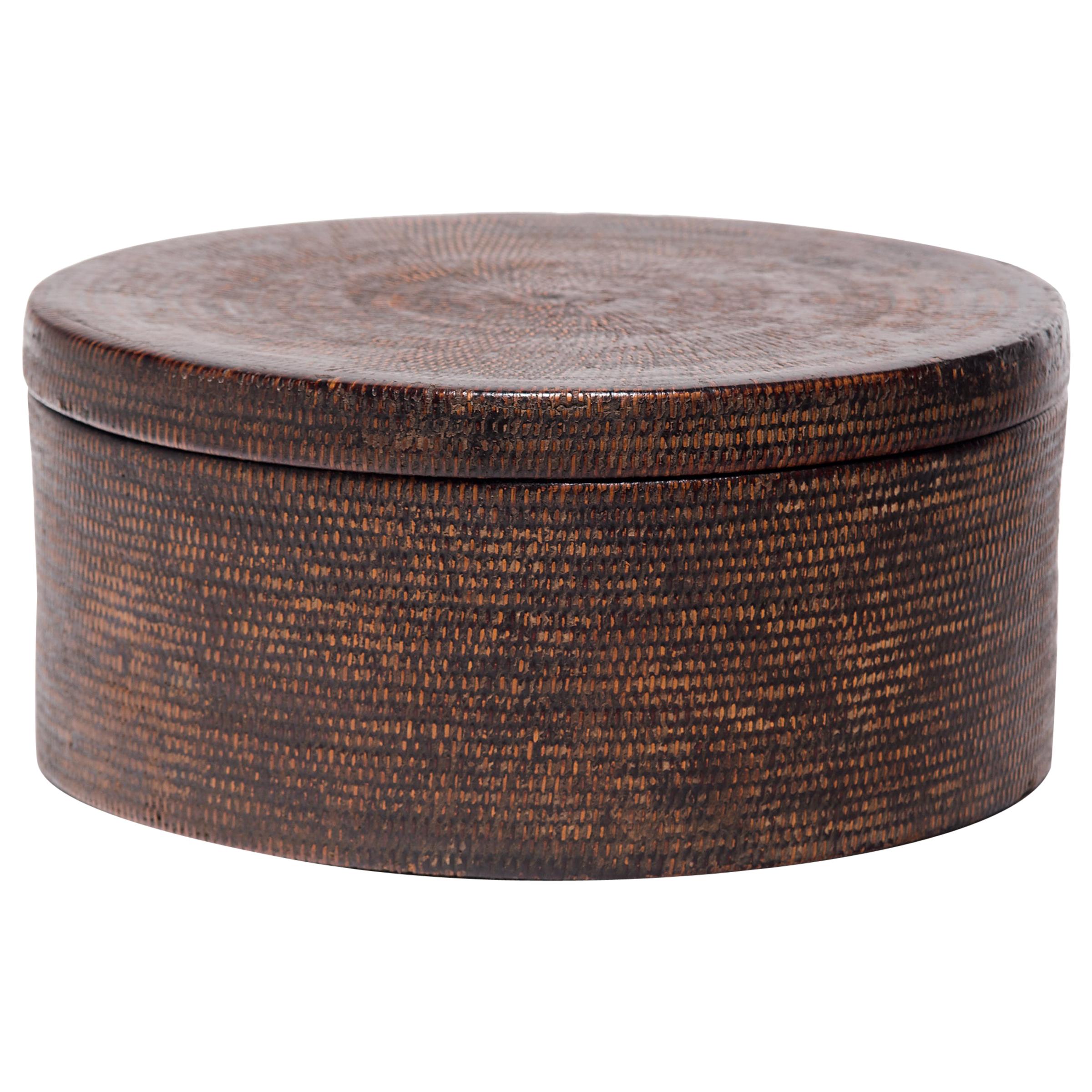 Chinese Round Woven Hat Box, circa 1850