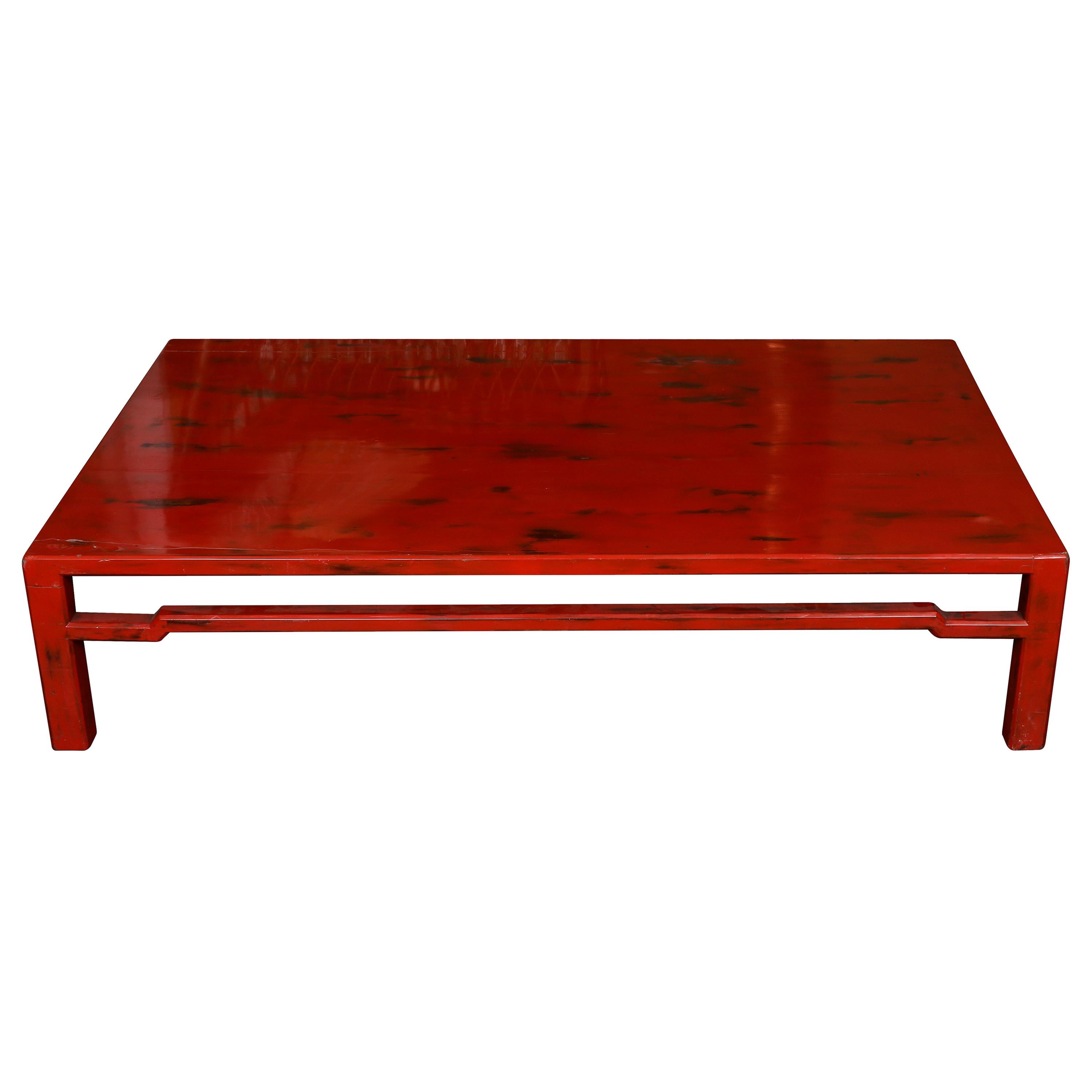 Chinese Rubbed Red Lacquer Cocktail Table
