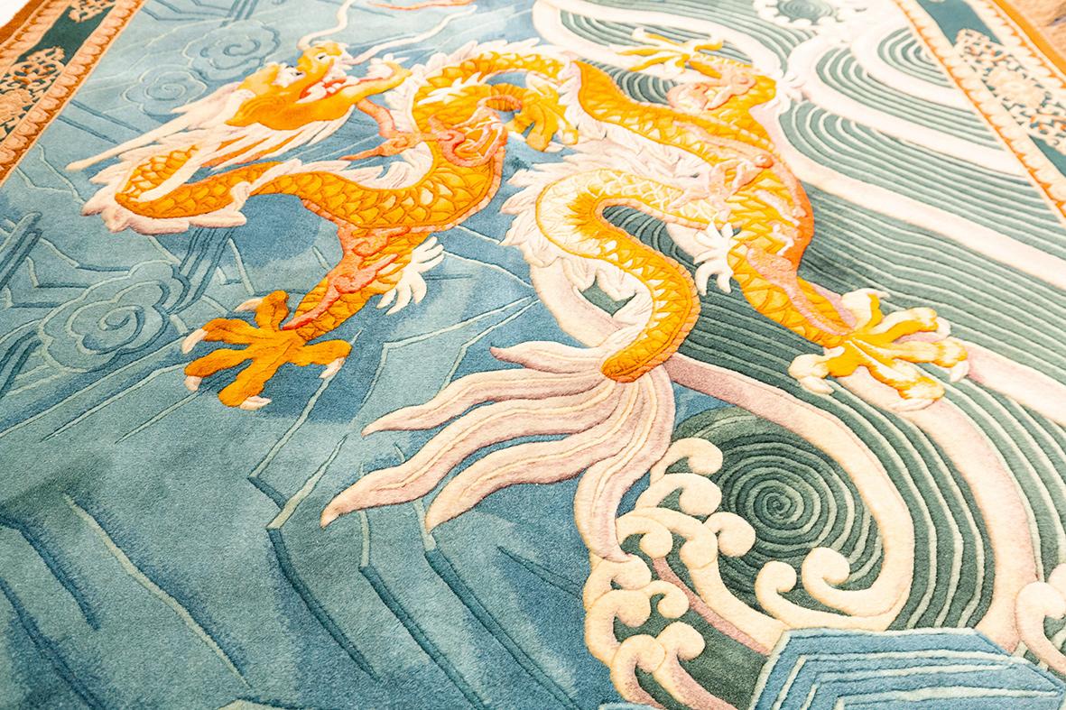 Chinese Chippendale Chinese Rug By Walter Nichols in Relief-Technique For Sale