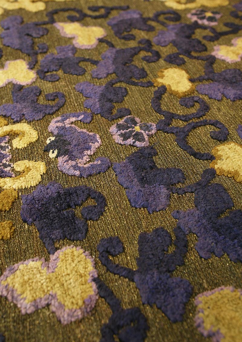19th Century Chinese Rug Imperial Palace Silk&Metal For Sale