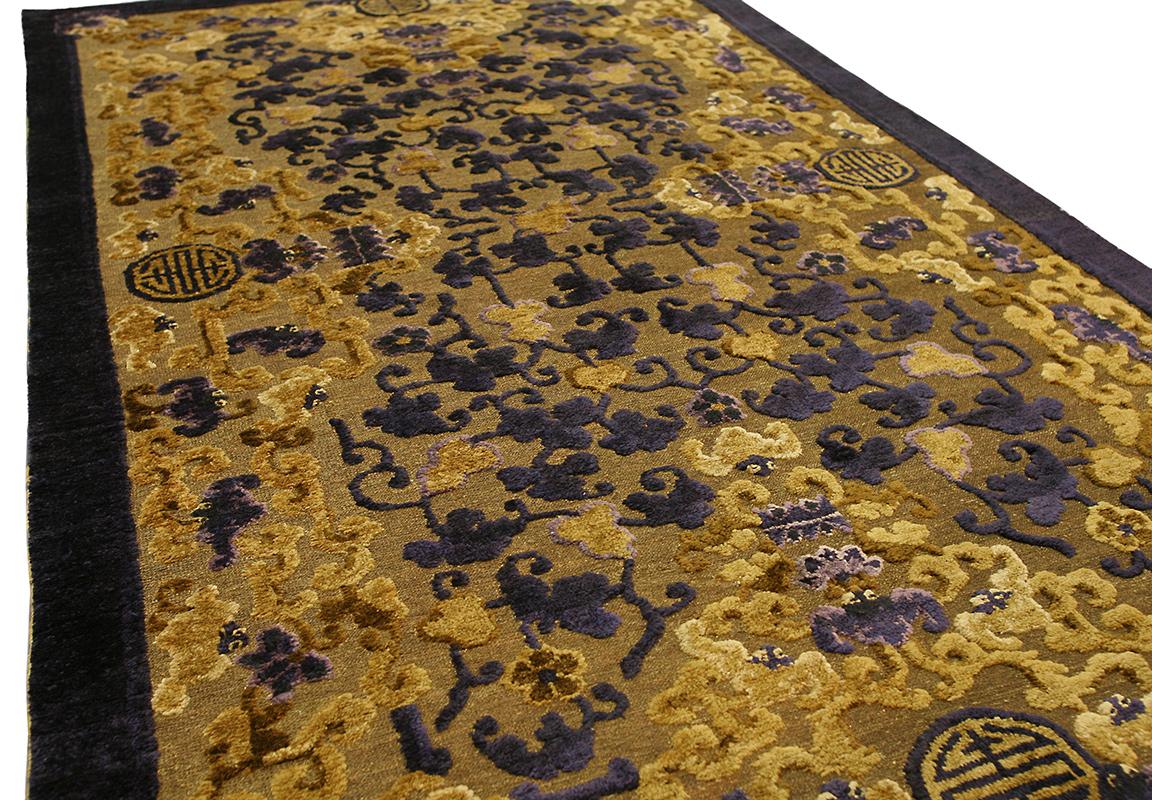Wool Chinese Rug Imperial Palace Silk&Metal For Sale