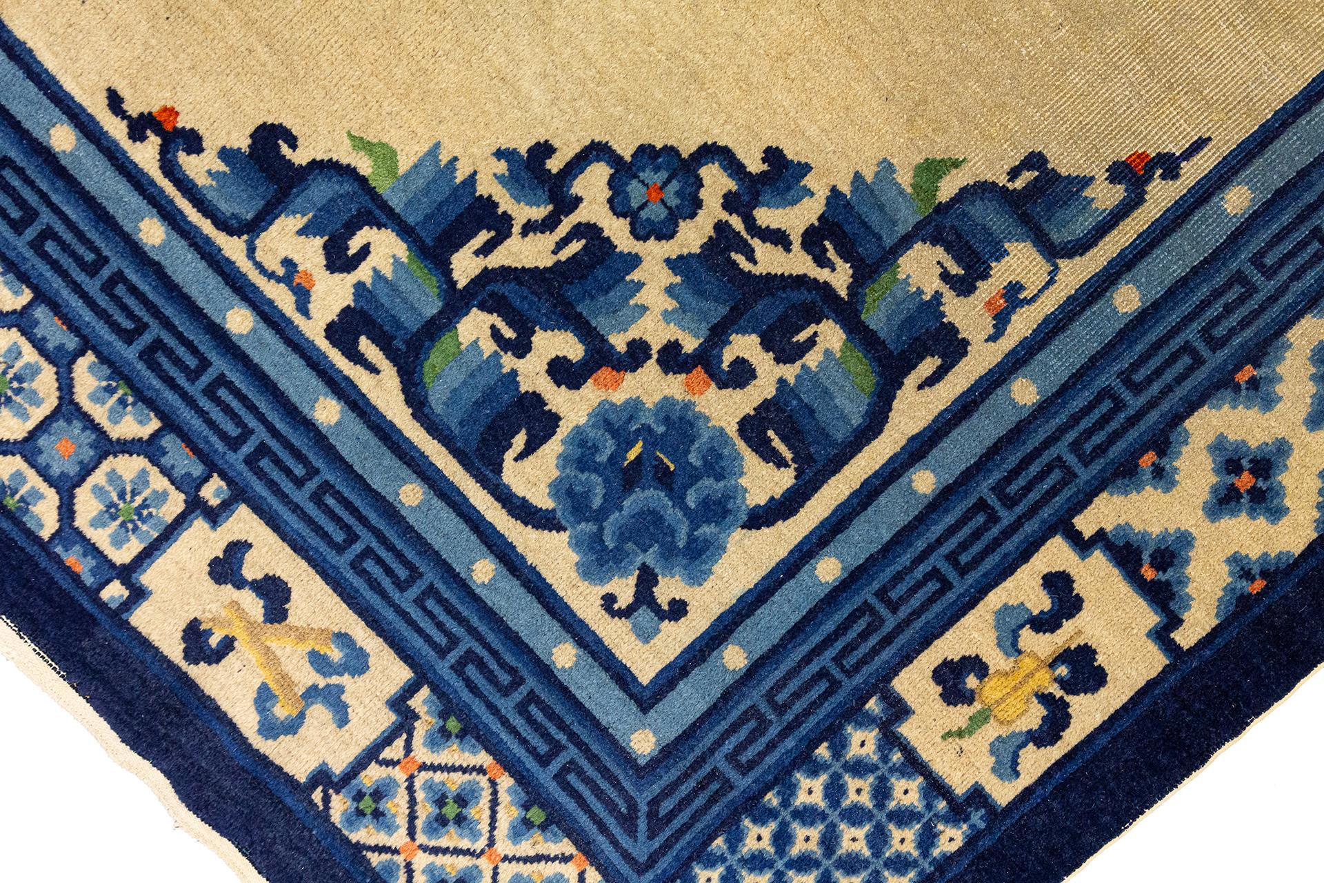 Wool Chinese Rug Peking Ivory Background For Sale