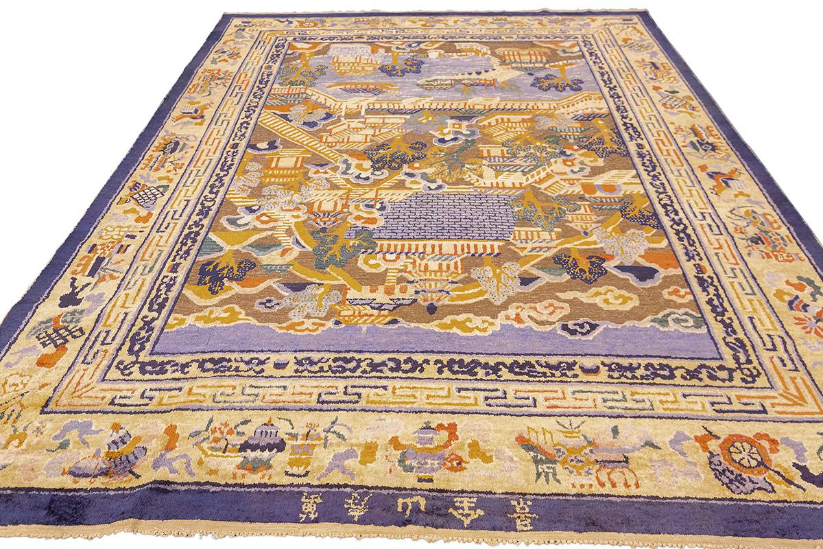 Tapis chinois en soie et fil de métal - Scène de jardin impérial - 307 × 243 cm (10' 1