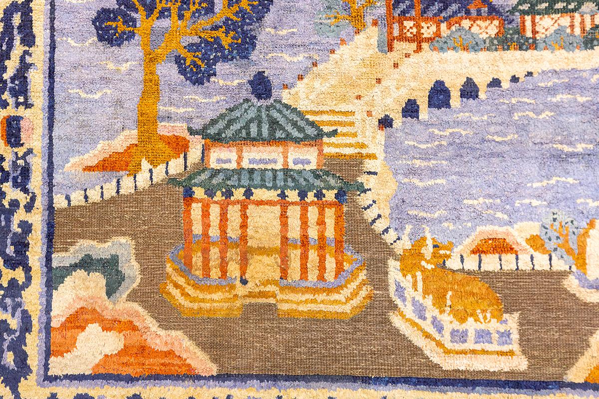 Laine Tapis chinois en soie et fil de métal en vente