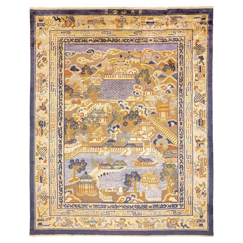 Chinese Rug Silk & Metal Thread
