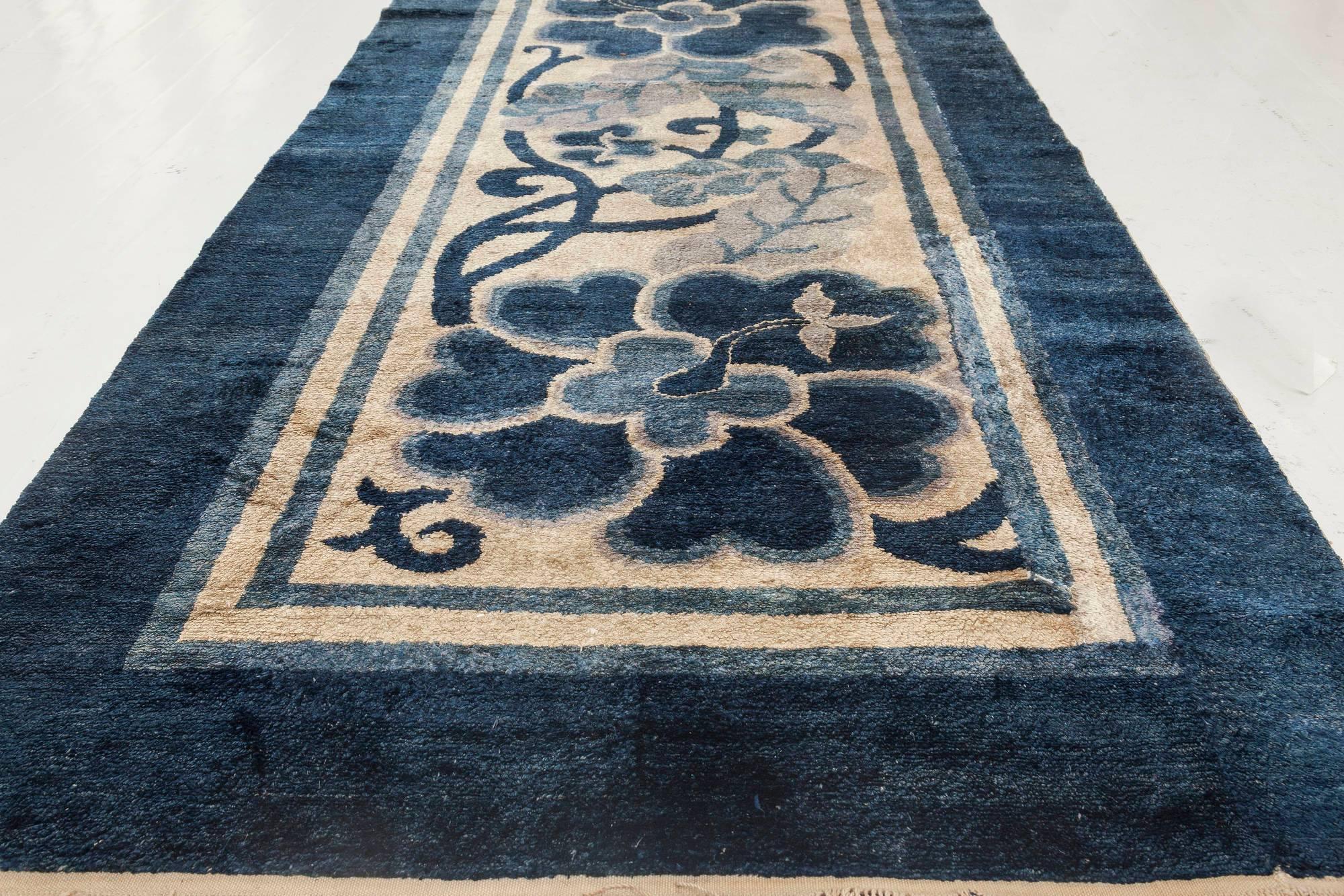 One-of-a-kind Chinese Blue Floral 'Fragment' Runner In Good Condition For Sale In New York, NY