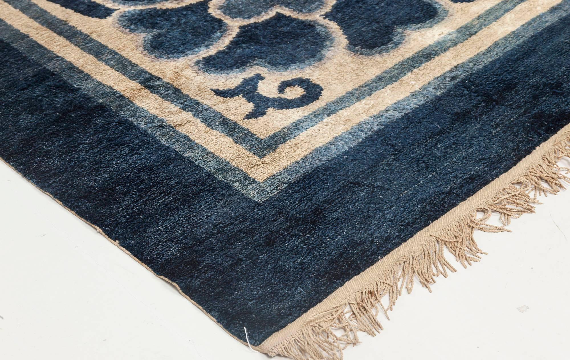 20th Century Doris Leslie Blau Chinese Blue Floral 'Fragment' Runner For Sale