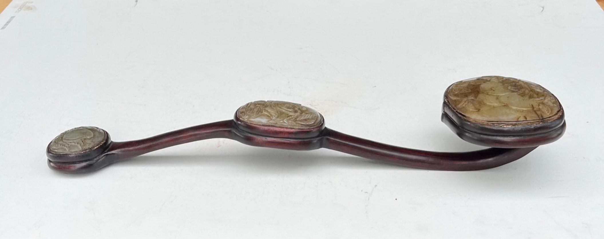 Hand-Carved Chinese Russet Jade Hardwood Imperial Ruyi Scepter Qing Dynasty, Provenance For Sale