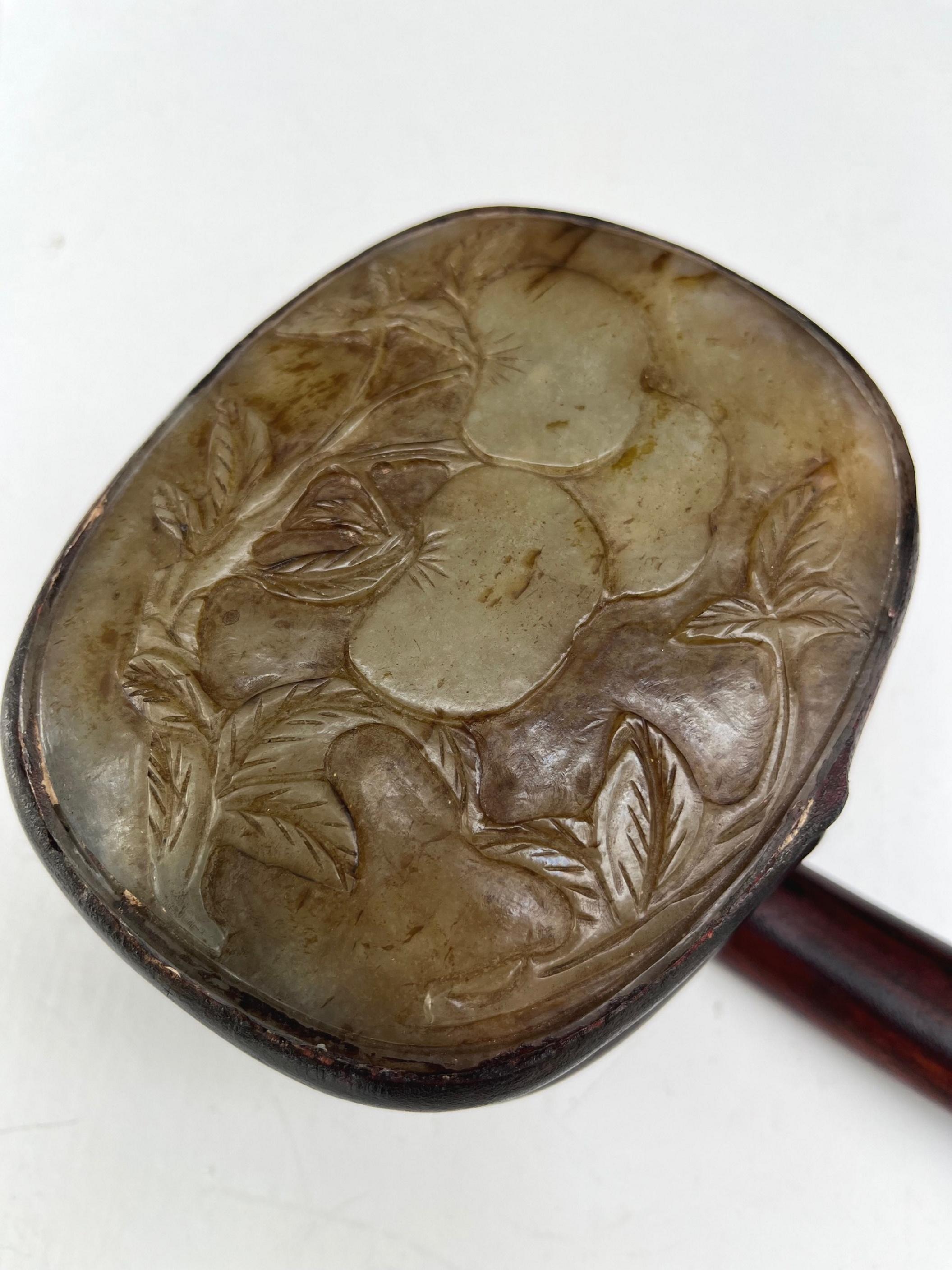 19th Century Chinese Russet Jade Hardwood Imperial Ruyi Scepter Qing Dynasty, Provenance For Sale