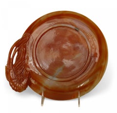 Chinese Rust Agate Carved Plate with Sea Motif