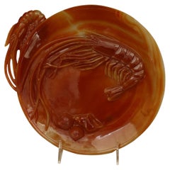 Vintage Chinese Rust Agate Carved Plate with Sea Motif