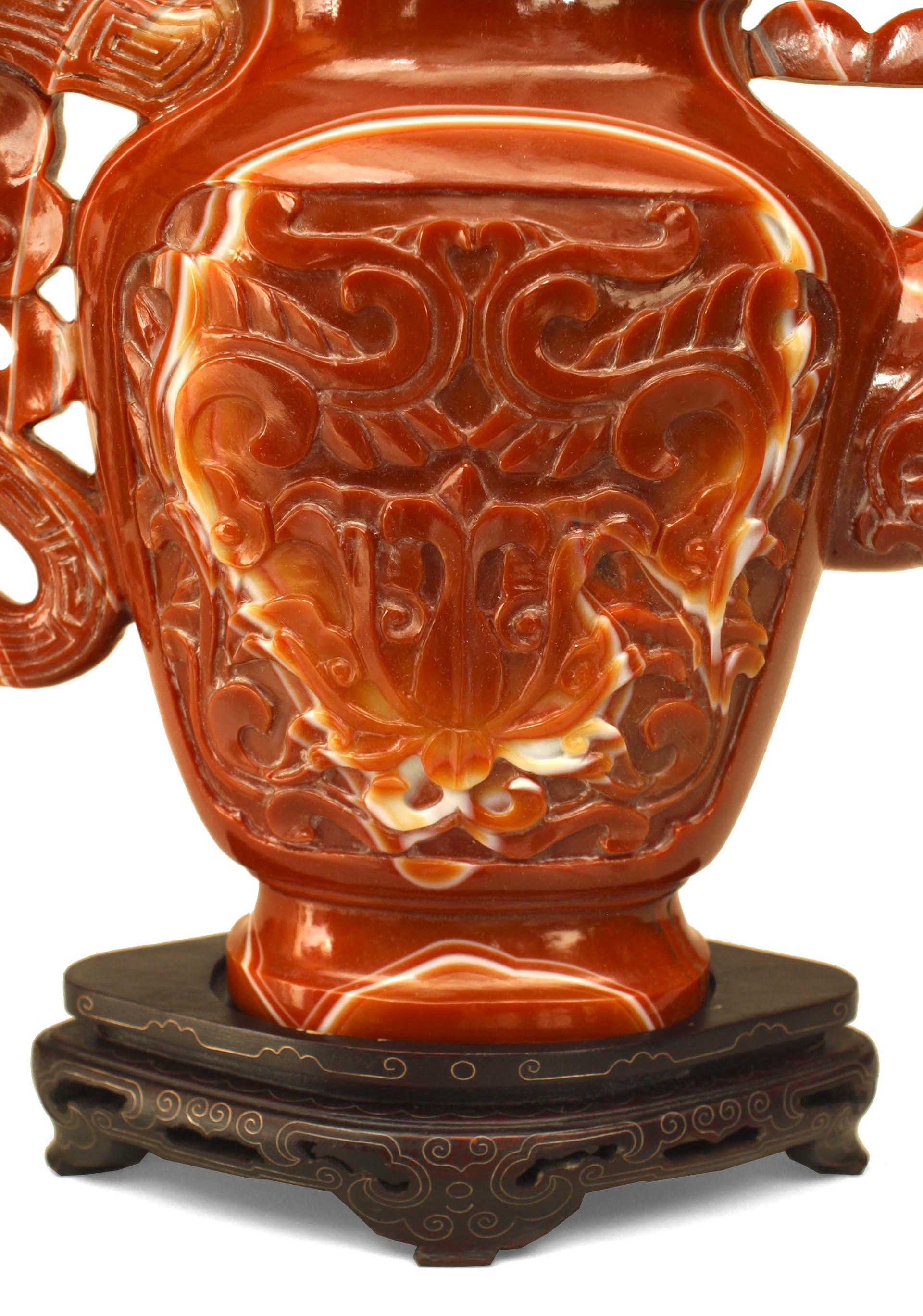 Chinese Rust Agate Carved Teapot with Stand In Fair Condition For Sale In New York, NY