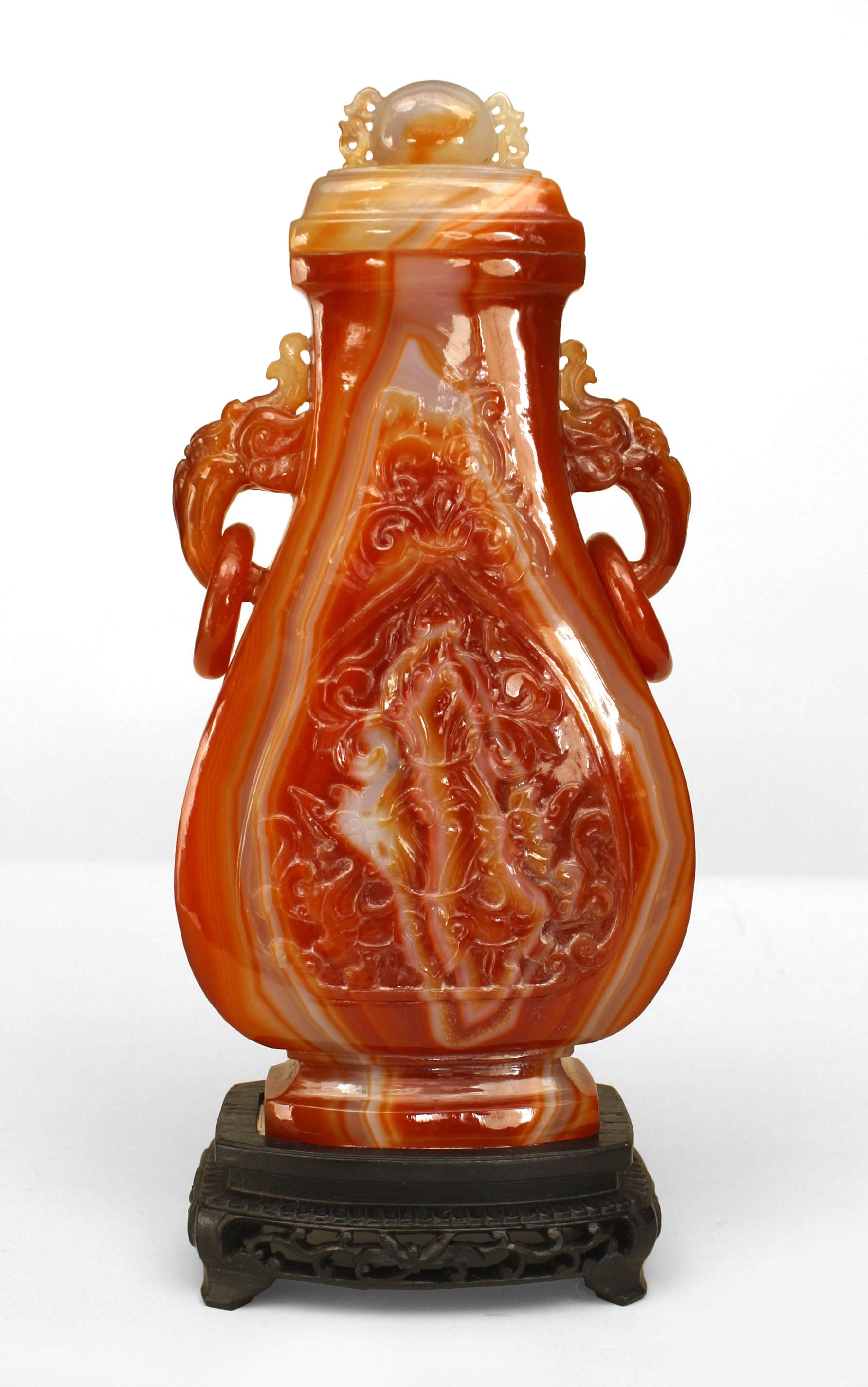 Chinese Export Chinese Rust Agate Elephant Urn For Sale