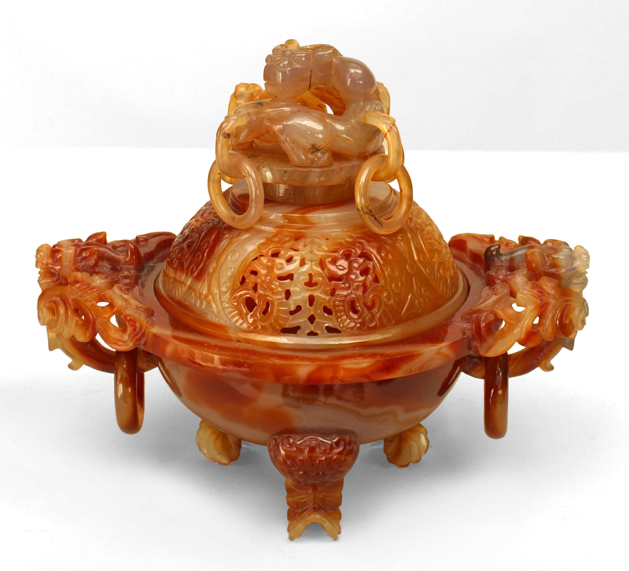 Carved Chinese Rust Agate Incense Burner For Sale