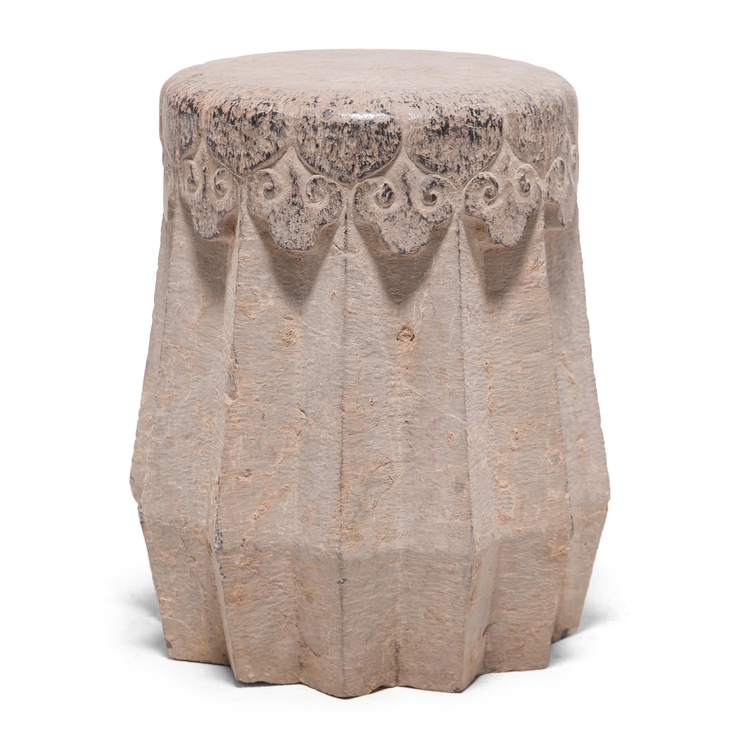 Carved Chinese Ruyi Limestone Drum Stool, circa 1900