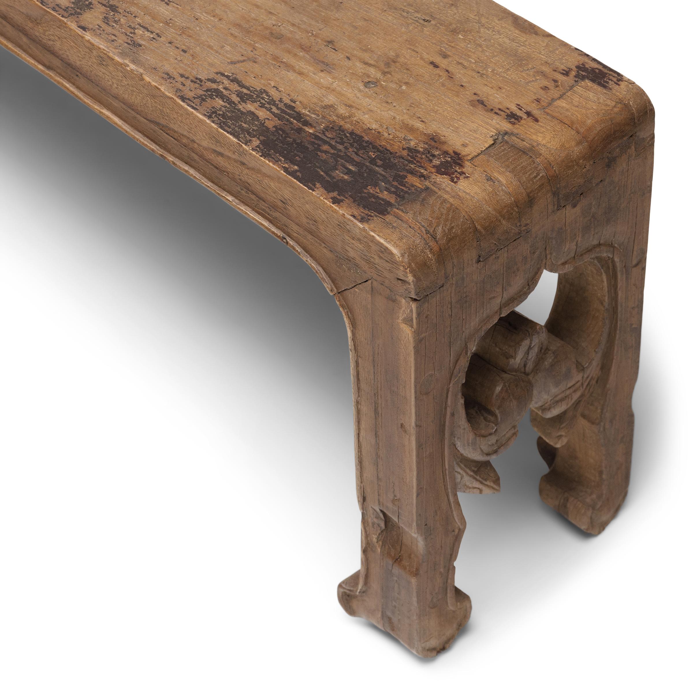 Hand-Carved Chinese Ruyi Scroll Bench, c. 1850 For Sale