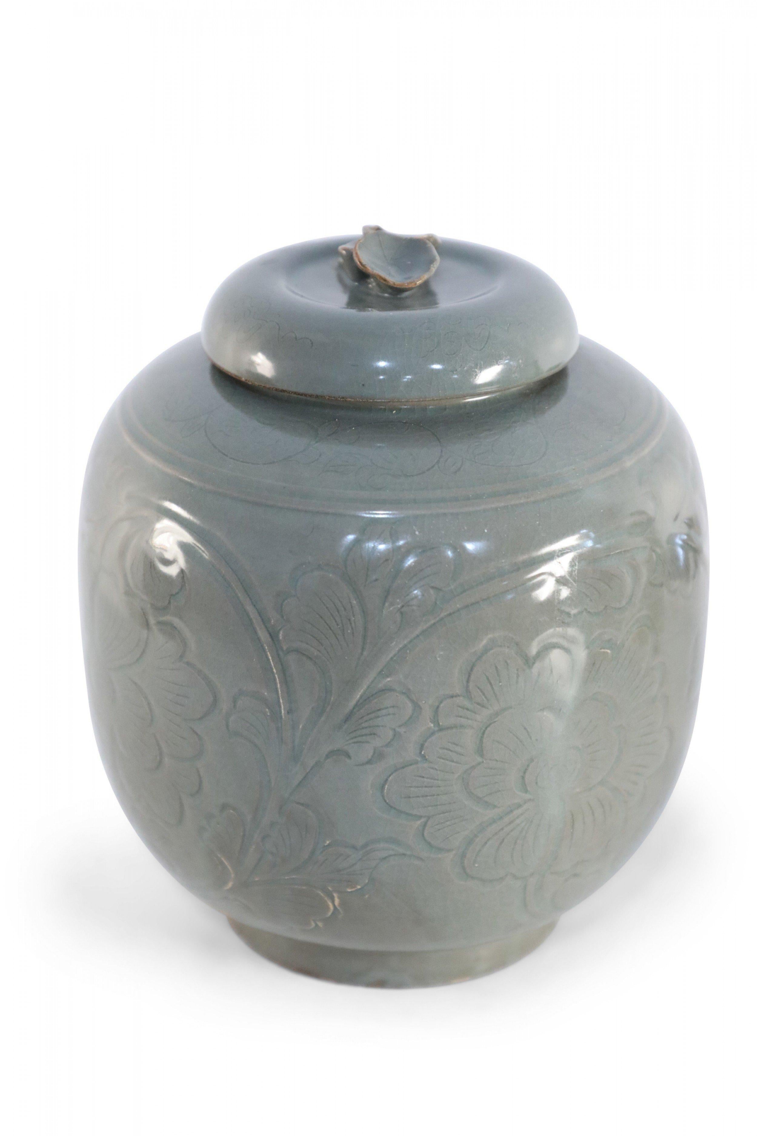 Chinese Export Chinese Sage and Tonal Botanical Motif Porcelain Jar