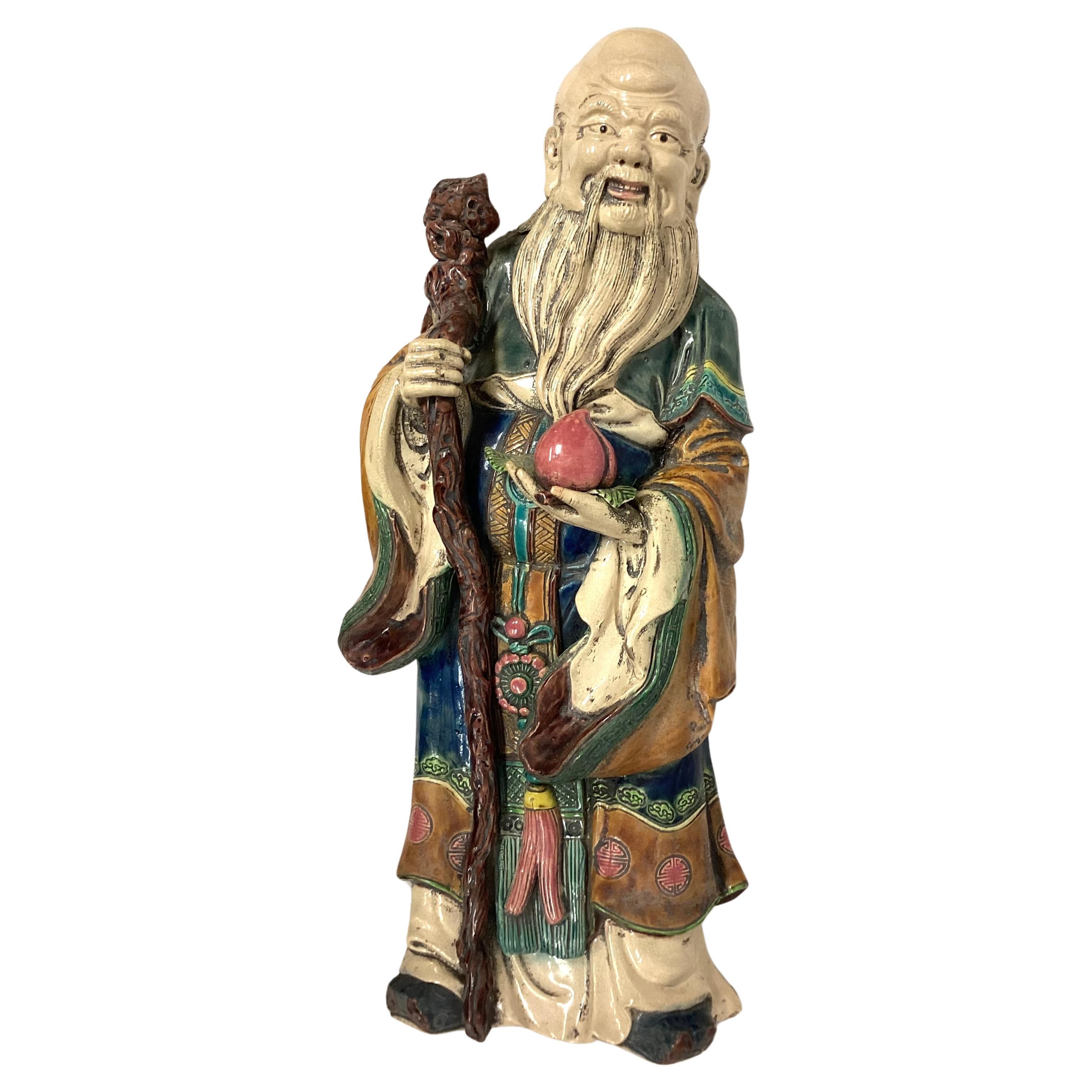 Chinese Sage Porzellan Mann Statue Wandbehang im Angebot 3