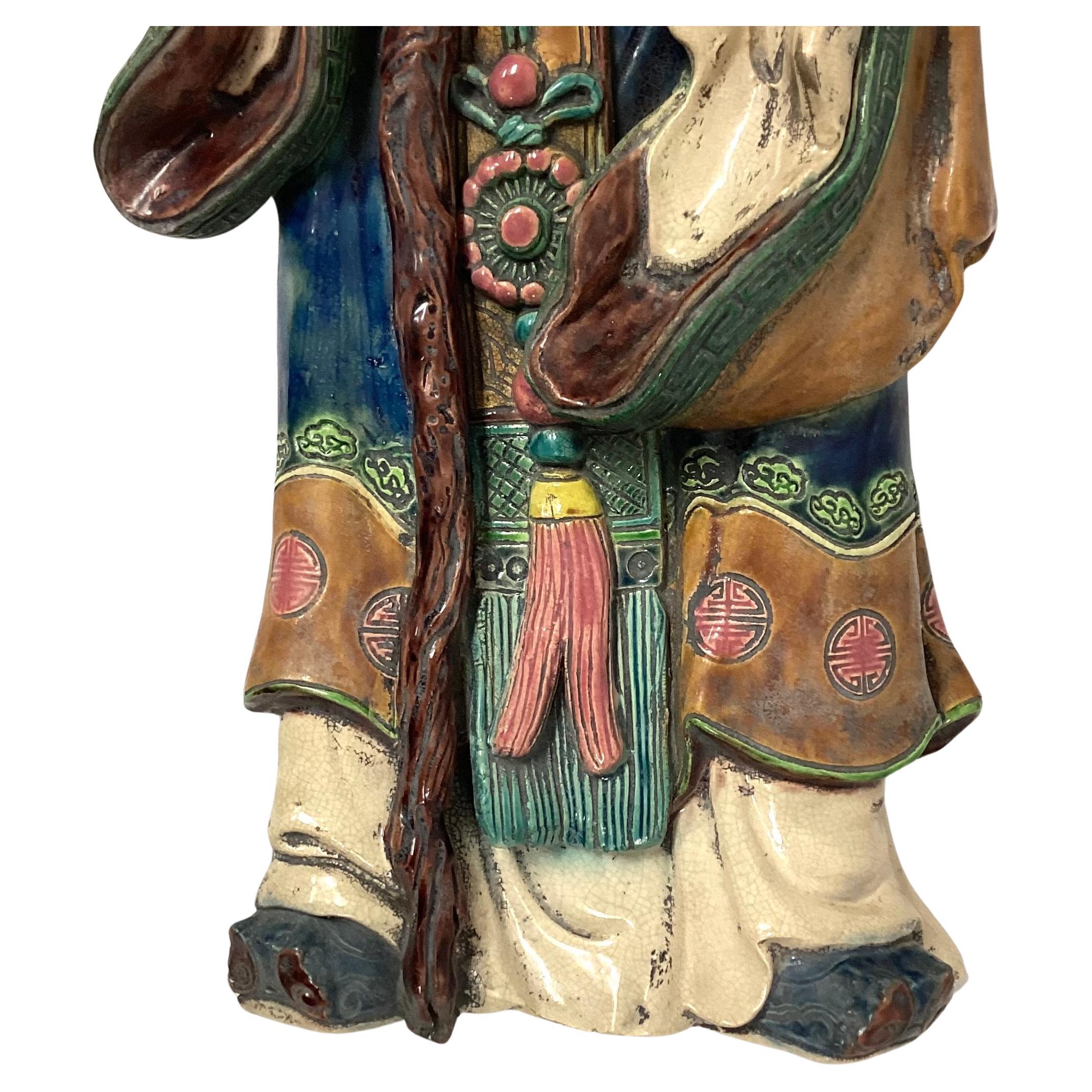 Chinese Sage Porcelain Man Statue Wall Hanging In Good Condition For Sale In Bradenton, FL