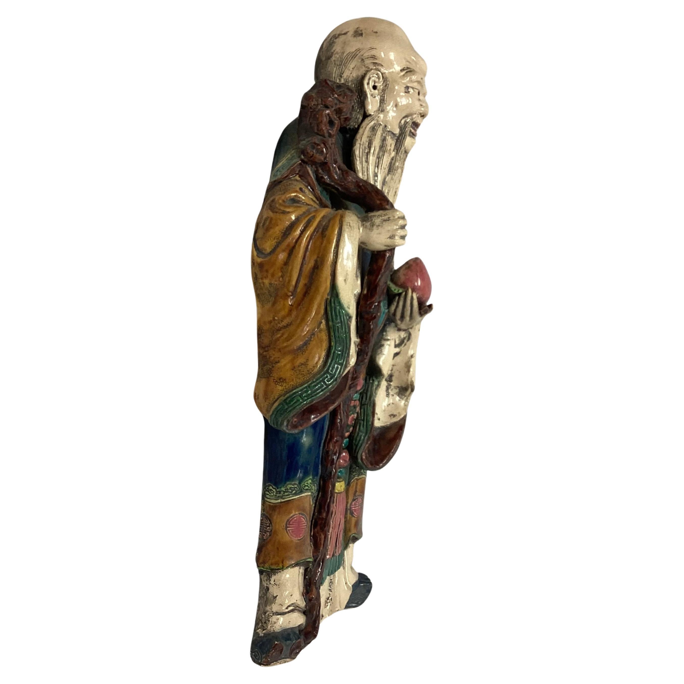 19th Century Chinese Sage Porcelain Man Statue Wall Hanging For Sale