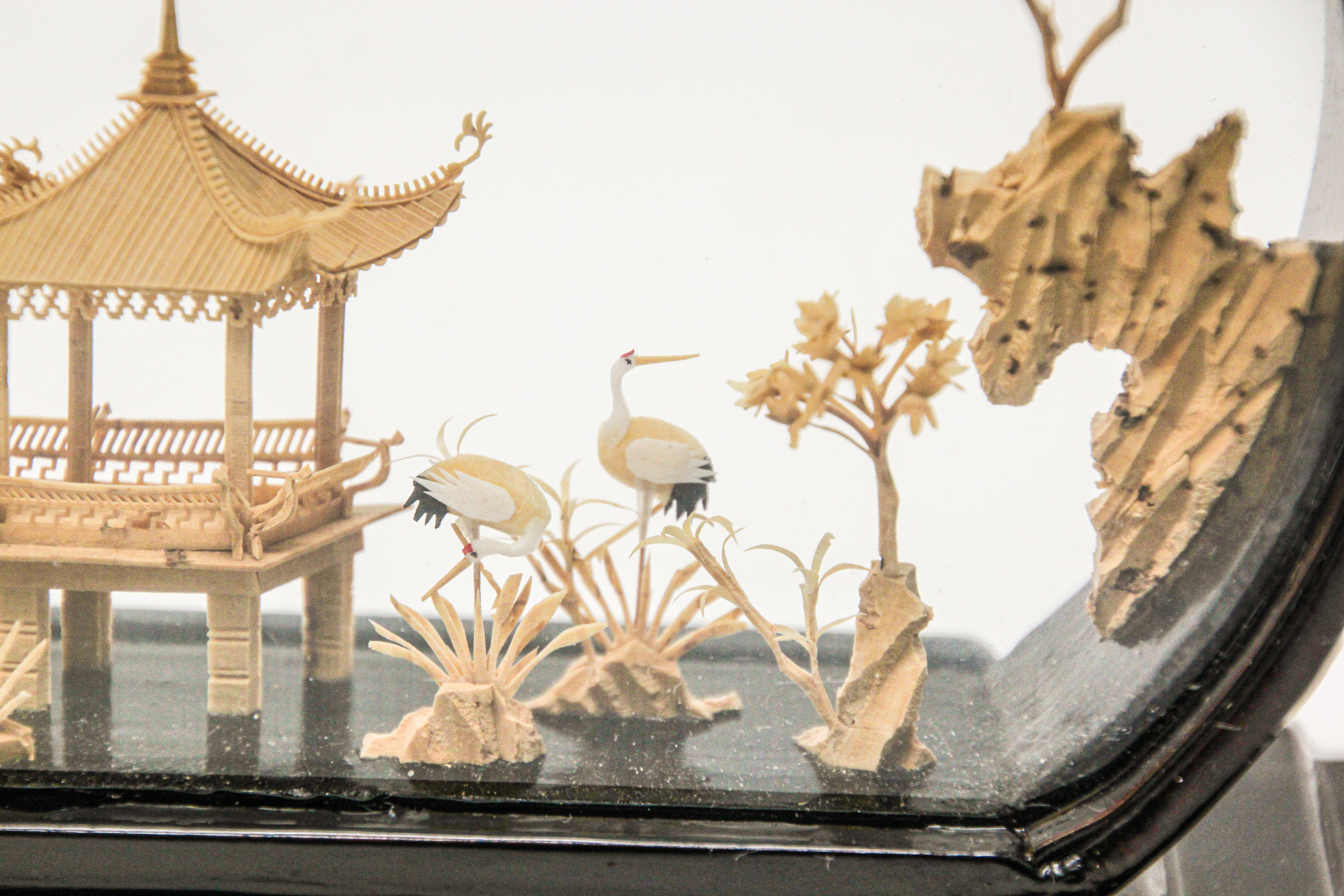 Chinese San You Miniature Architectural Diorama Carved Cork Scene 1