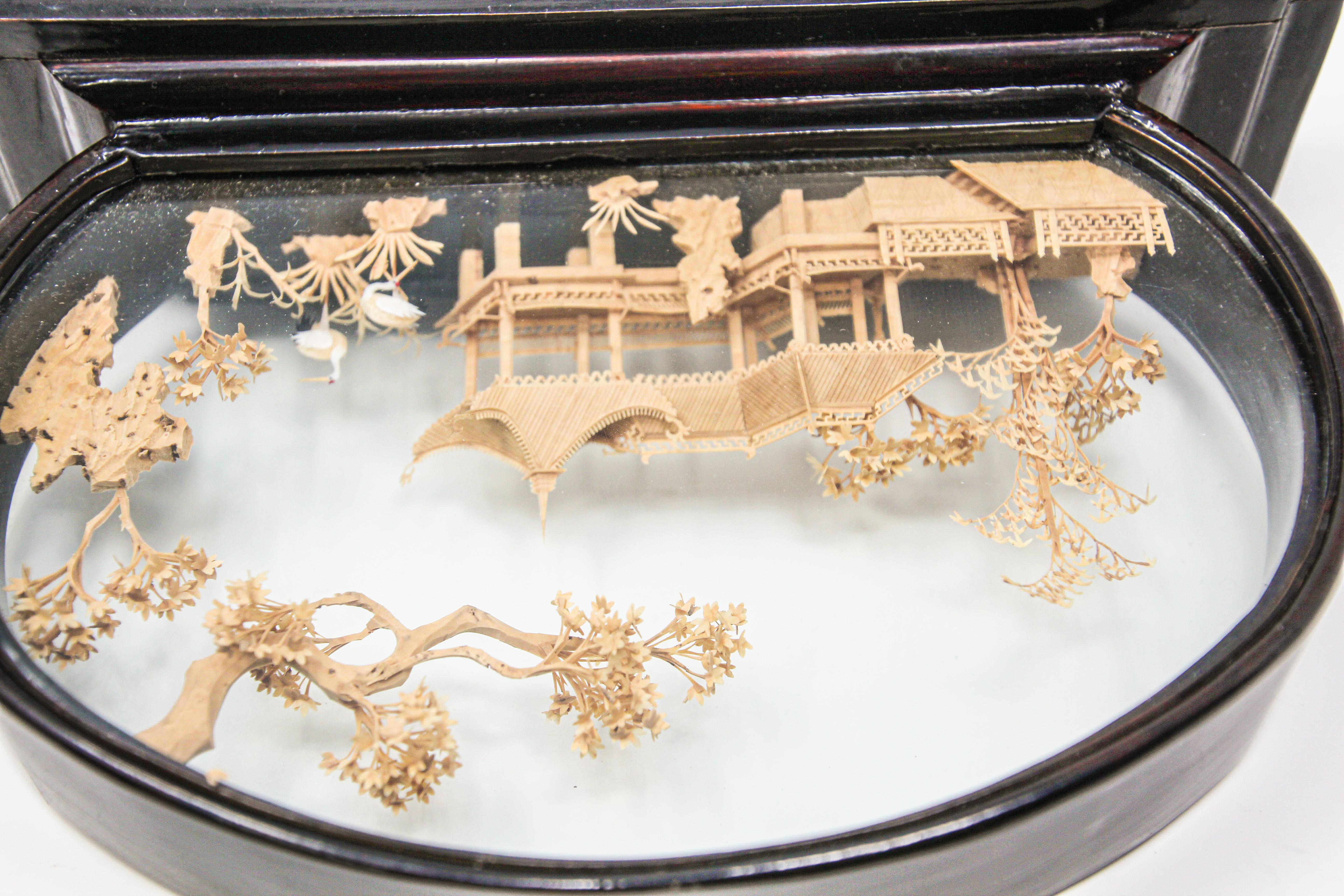 Chinese San You Miniature Architectural Diorama Carved Cork Scene 3
